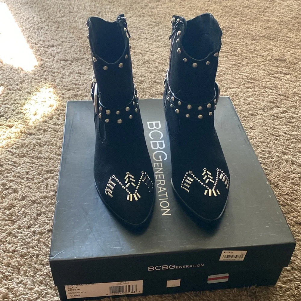 BCBGeneration | NIB Black Ankle Boots with Silver Studs + Buckle - Picture 1 of 11